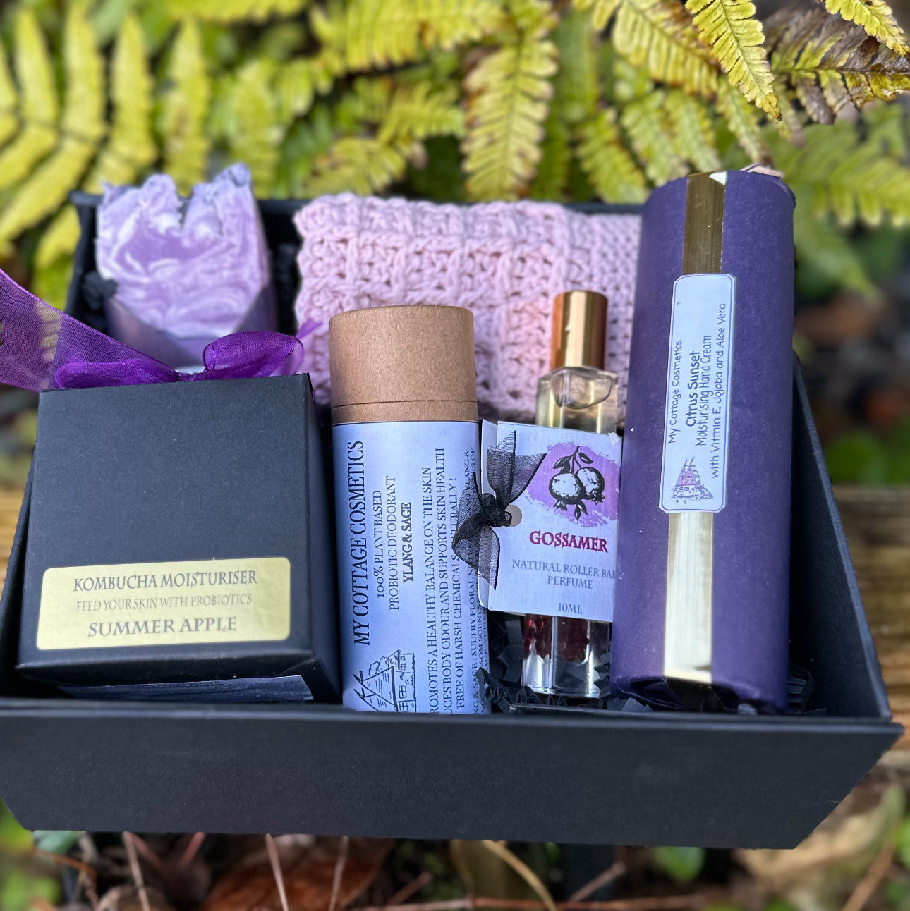 All plant based probiotic skincare comprising moisturiser, handcream, deodorant and perfume.