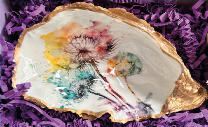 MULTICOLOUR DANDELIONS  OYSTER SHELL SOAP DISH