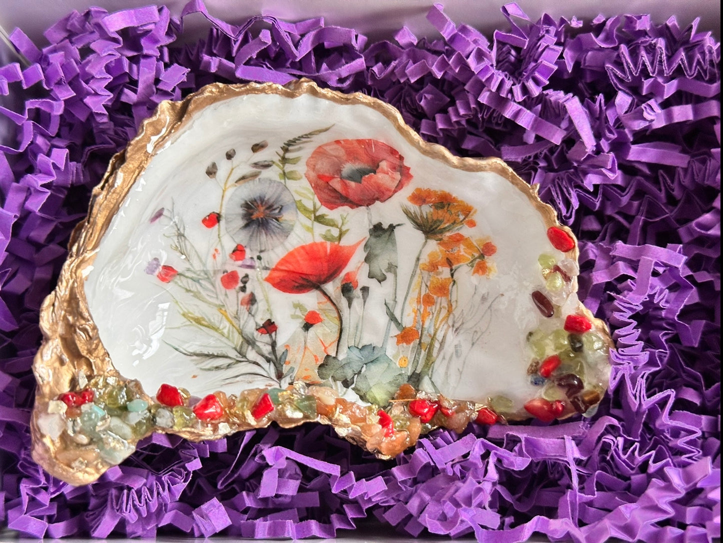 WILD POPPIES SCALLOP OYSTER SHELL SOAP DISH