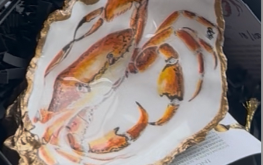 CRAB HANDPAINTED OYSTER SHELL SOAP DISH AND SOAP