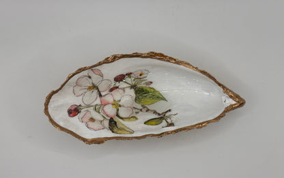 APPLE BLOSSOM HANDPAINTED OYSTER SHELL SOAP DISH AND SOAP