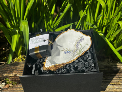 BLUEBELL HANDPAINTED OYSTER SHELL SOAP DISH AND SOAP