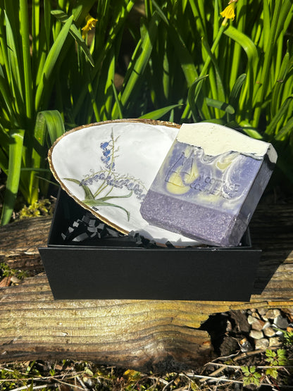BLUEBELL HANDPAINTED OYSTER SHELL SOAP DISH AND SOAP