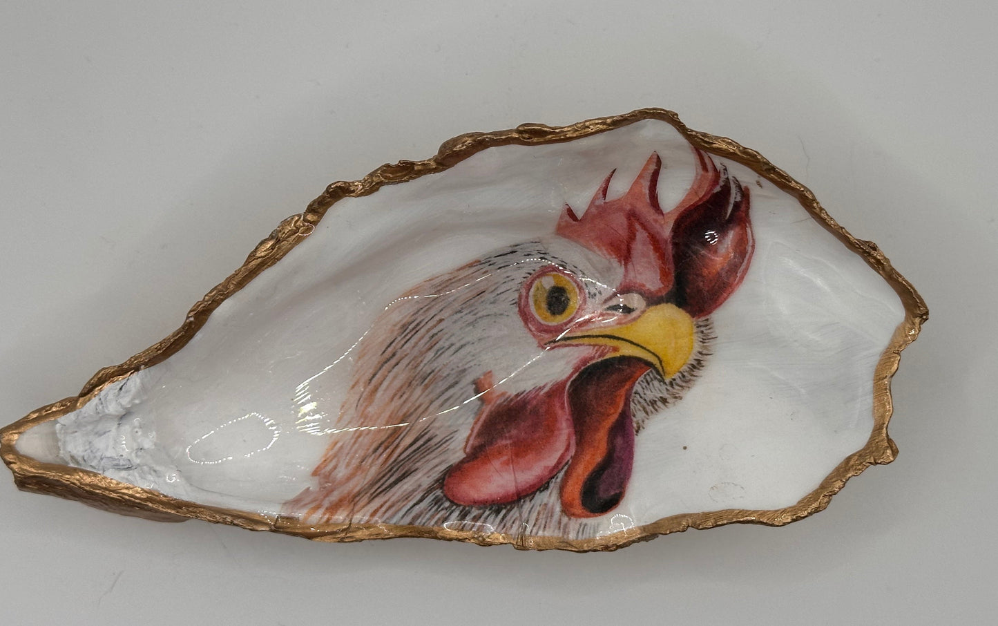 COCKEREL HANDPAINTED OYSTER SHELL SOAP DISH AND SOAP
