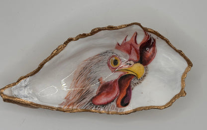 COCKEREL HANDPAINTED OYSTER SHELL SOAP DISH AND SOAP