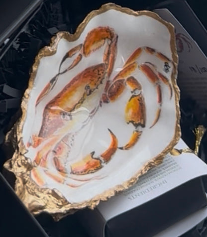 CRAB HANDPAINTED OYSTER SHELL SOAP DISH AND SOAP