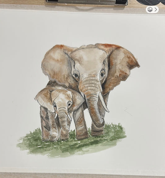 ELEPHANTS HANDPAINTED OYSTER SHELL SOAP DISH AND SOAP