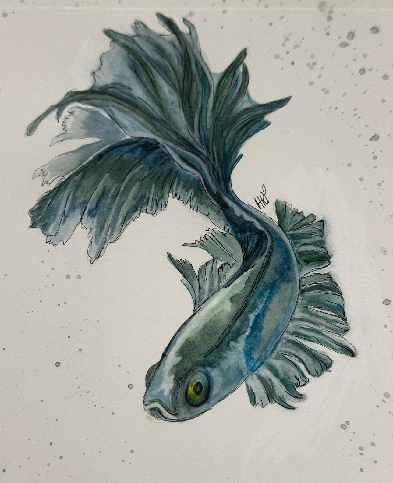 BLUE FISH HANDPAINTED OYSTER SHELL SOAP DISH AND SOAP