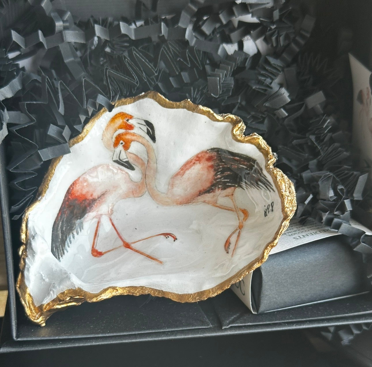 FLAMINGOES HANDPAINTED OYSTER SHELL SOAP DISH AND SOAP