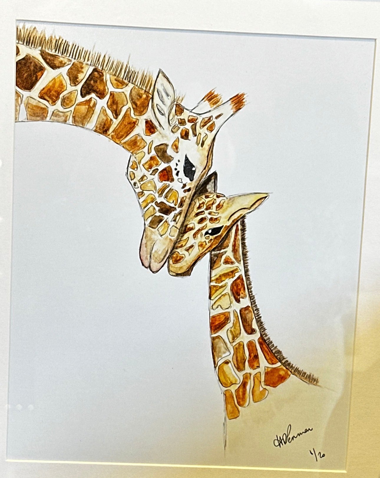 GIRAFFES MOM & BABY HANDPAINTED OYSTER SHELL SOAP DISH AND SOAP