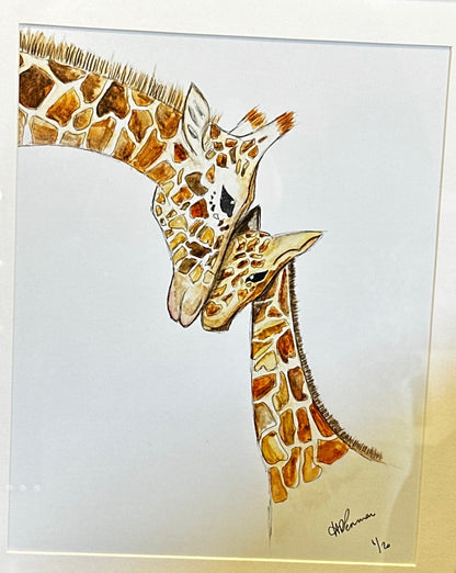 GIRAFFES MOM & BABY HANDPAINTED OYSTER SHELL SOAP DISH AND SOAP