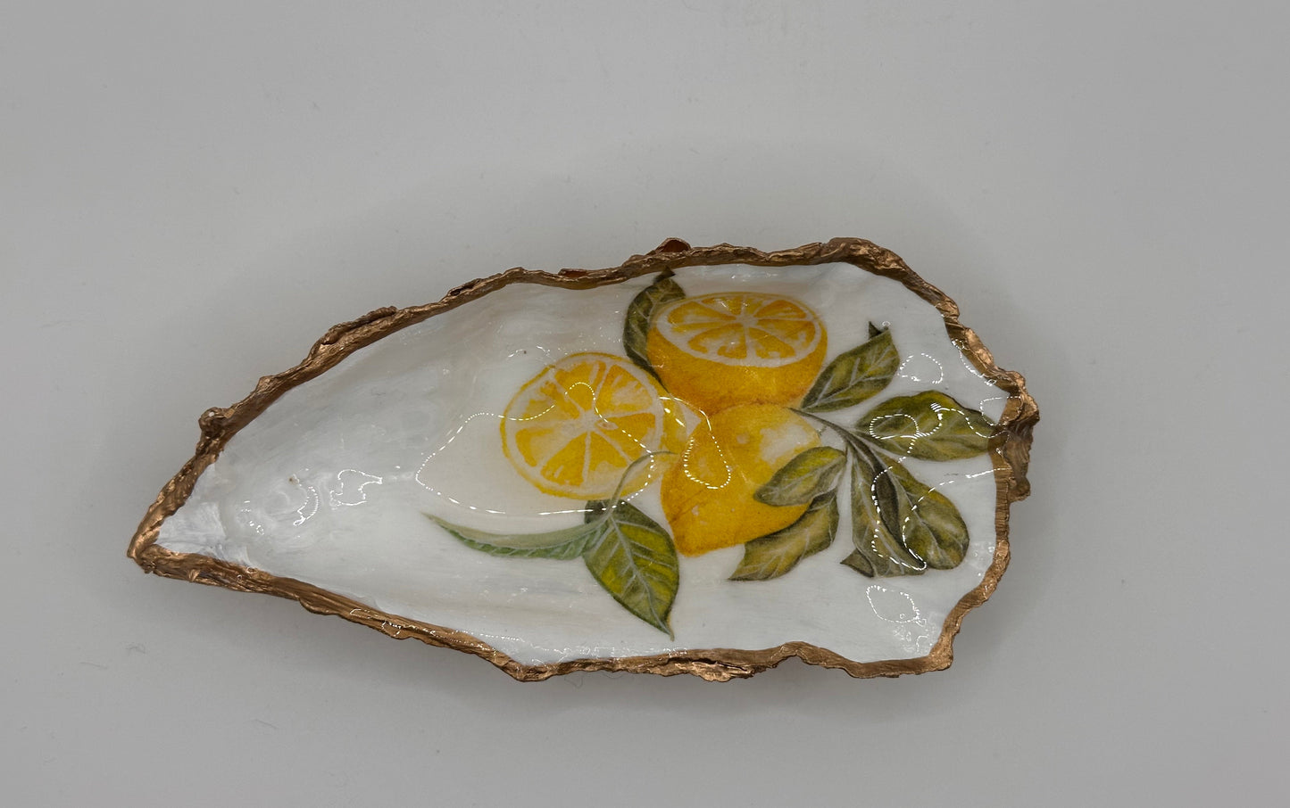 LEMONS HANDPAINTED OYSTER SHELL SOAP DISH AND SOAP