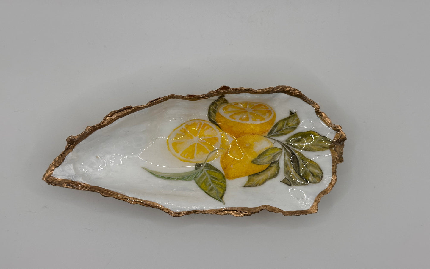 LEMONS HANDPAINTED OYSTER SHELL SOAP DISH AND SOAP