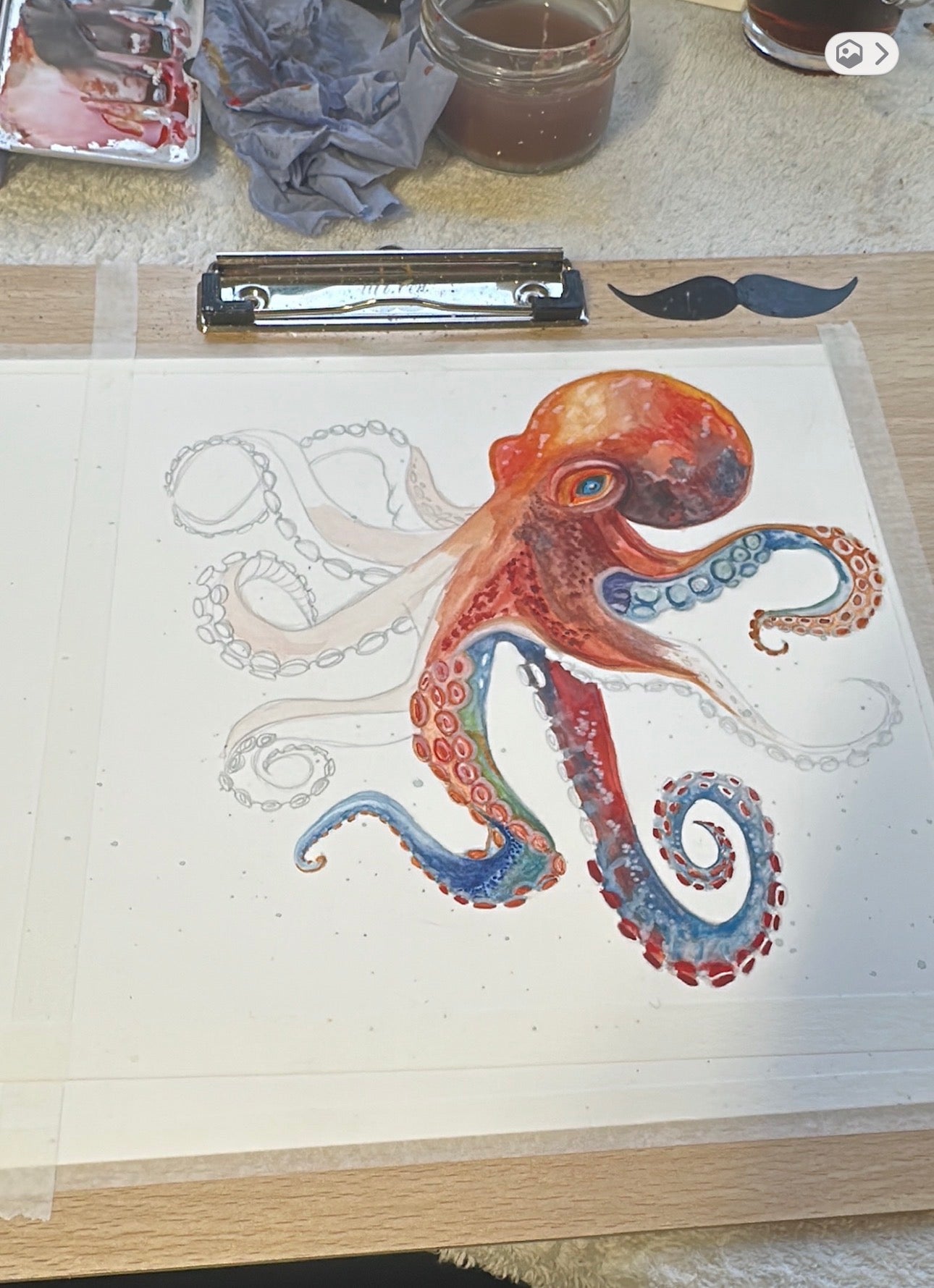 OCTOPUS HANDPAINTED OYSTER SHELL SOAP DISH AND SOAP