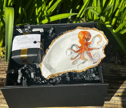 OCTOPUS HANDPAINTED OYSTER SHELL SOAP DISH AND SOAP