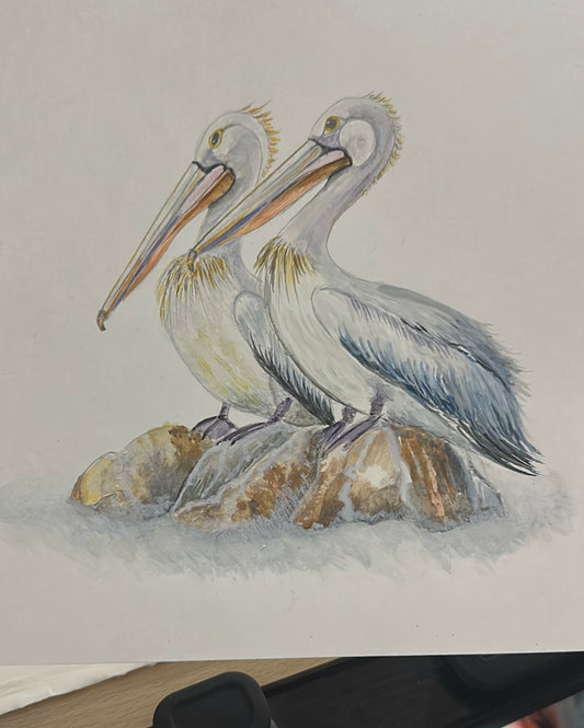 PELICANS HANDPAINTED OYSTER SHELL SOAP DISH AND SOAP