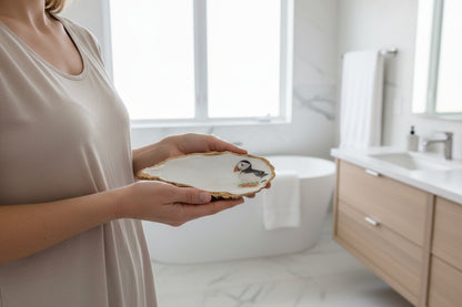 PUFFIN HANDPAINTED OYSTER SHELL SOAP DISH AND SOAP