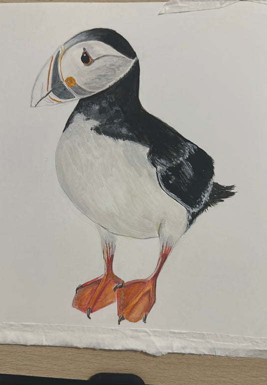 PUFFIN HANDPAINTED OYSTER SHELL SOAP DISH AND SOAP