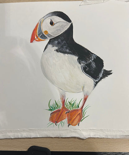 PUFFIN HANDPAINTED OYSTER SHELL SOAP DISH AND SOAP