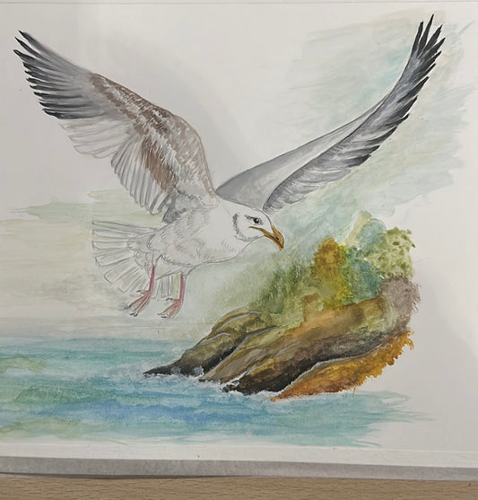 SEAGULL HANDPAINTED OYSTER SHELL SOAP DISH AND SOAP