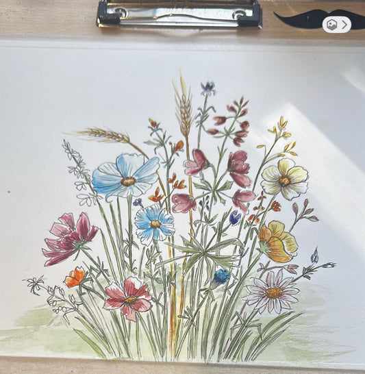 WILDFLOWERS HANDPAINTED OYSTER SHELL SOAP DISH AND SOAP